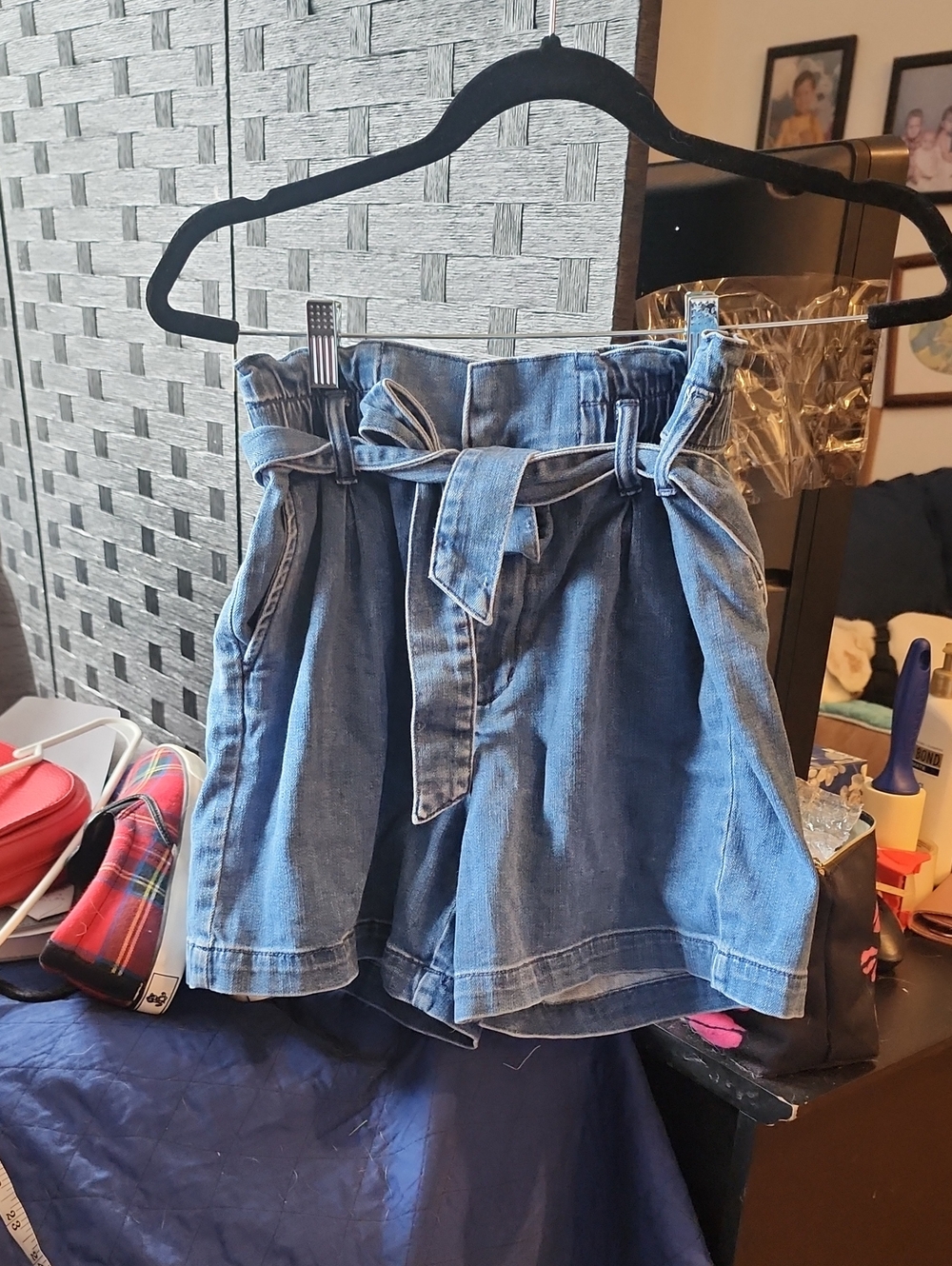 Jag Jeans Blue Denim Paperbag Waist Shorts with Tie